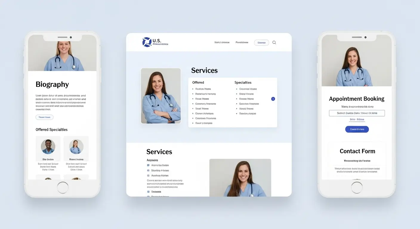 ABD'de bireysel çalışan doktorlar için hazırlanmış kişisel tanıtım ve randevu özellikli web sitesi tasarımı.
