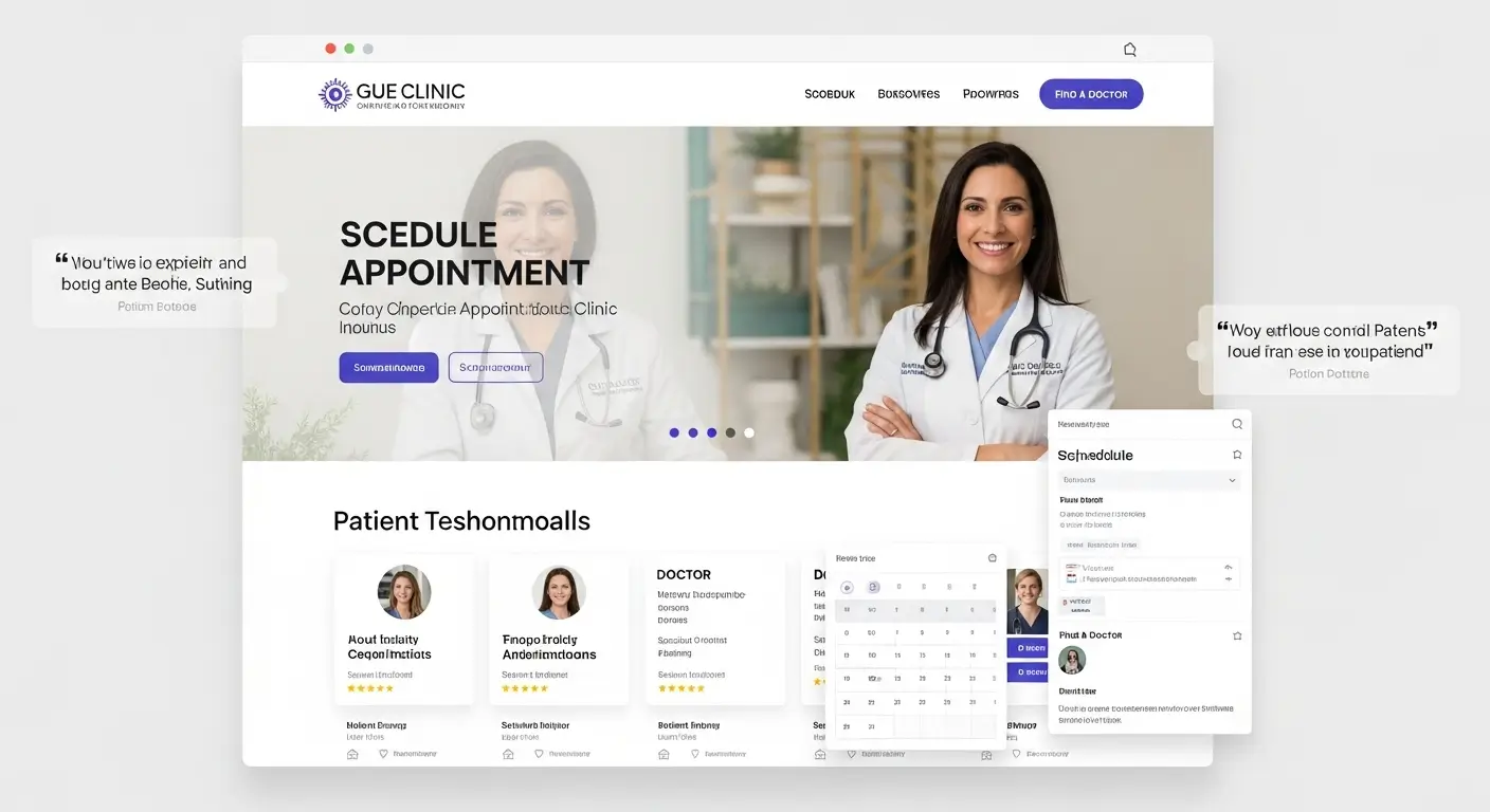ABD’deki kliniklere özel randevu sistemli, kullanıcı dostu web tasarım örneği.