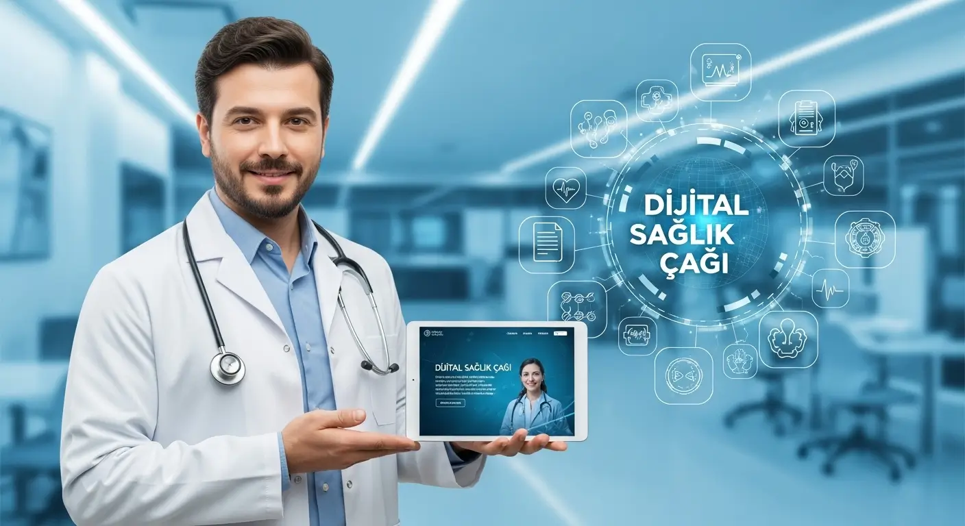 Dijitalleşen sağlık dünyasında doktorların online varlığını temsil eden görsel.