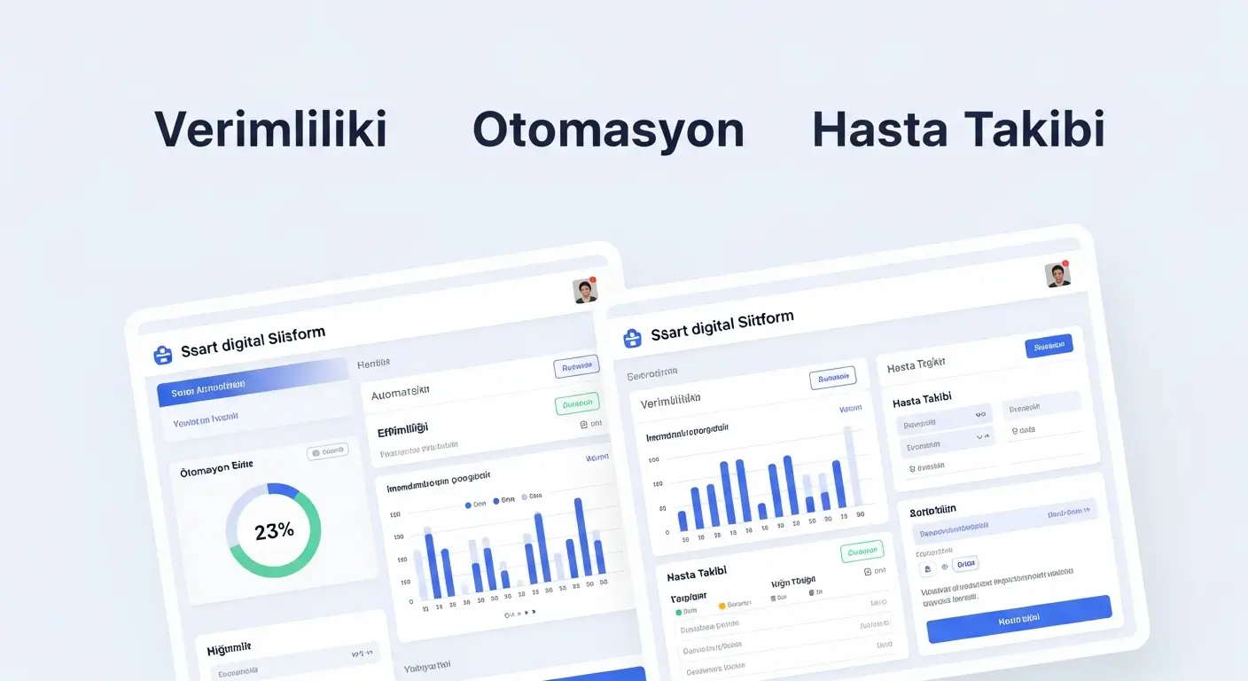 Sağlık sektöründe dijital otomasyon ve verimlilik odaklı yönetim sistemlerini gösteren arayüz.