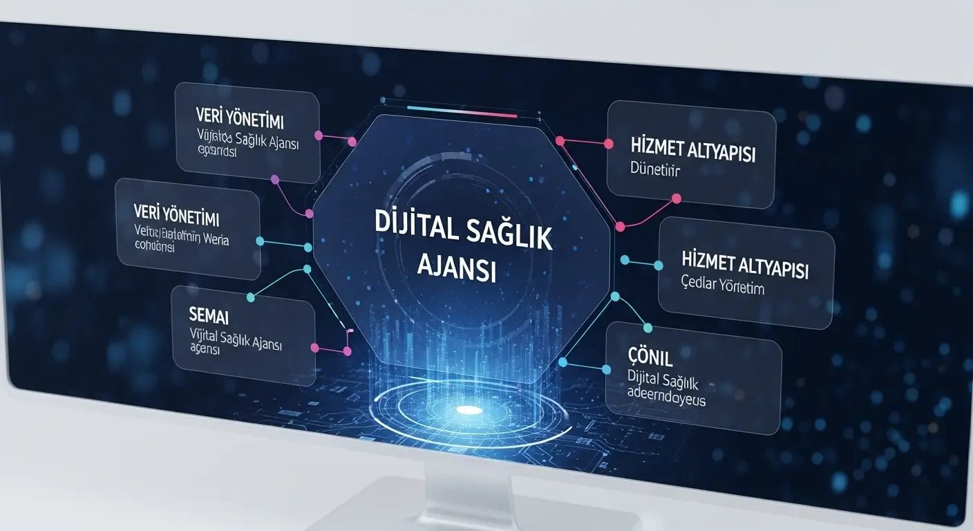 Dijital sağlık ajansının temel tanımını ve sunduğu hizmetleri yansıtan kavramsal görsel.