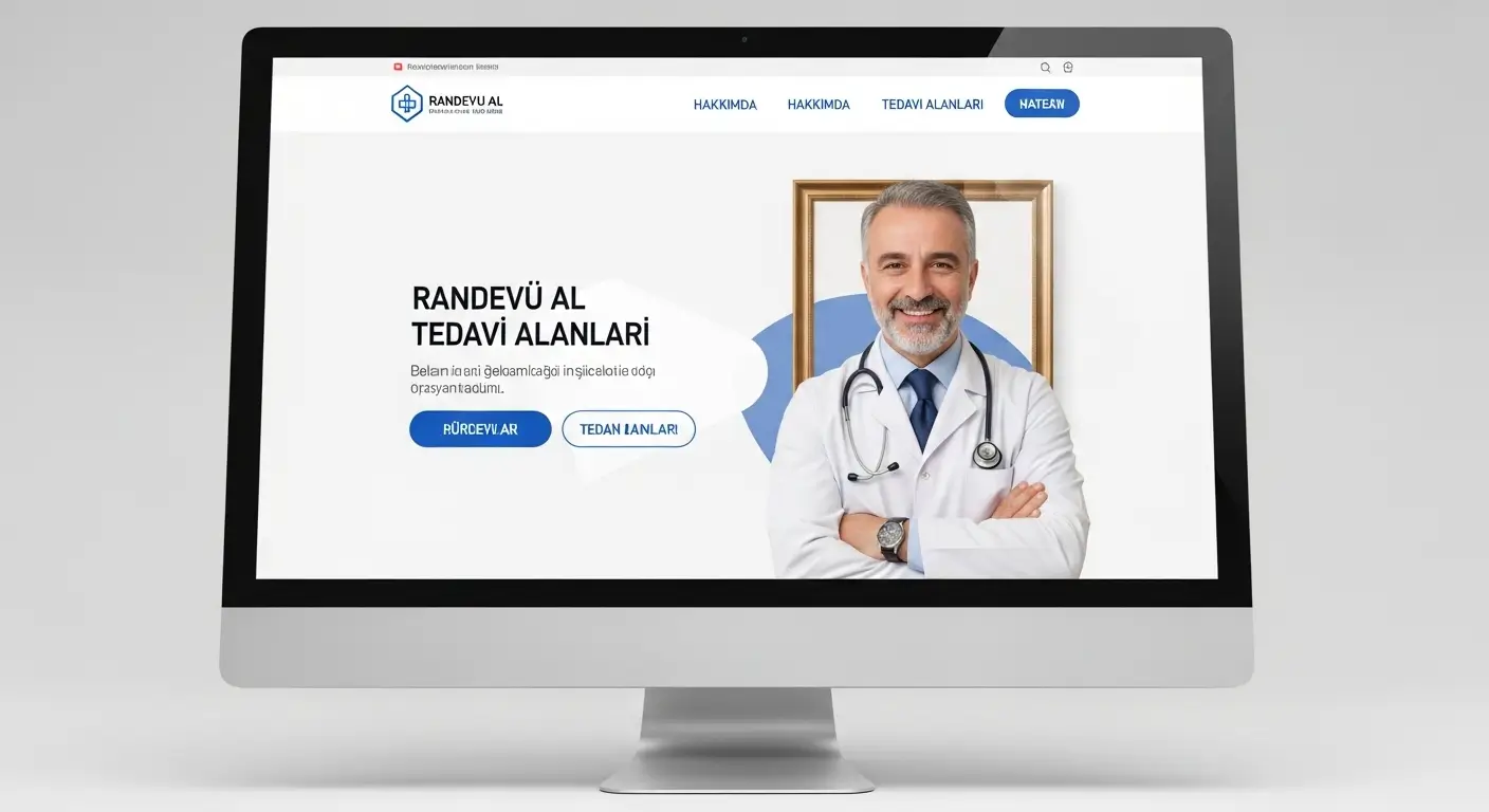 Profesyonel doktor web sitesi tasarımını temsil eden modern, Türkçe arayüzlü kapak görseli.