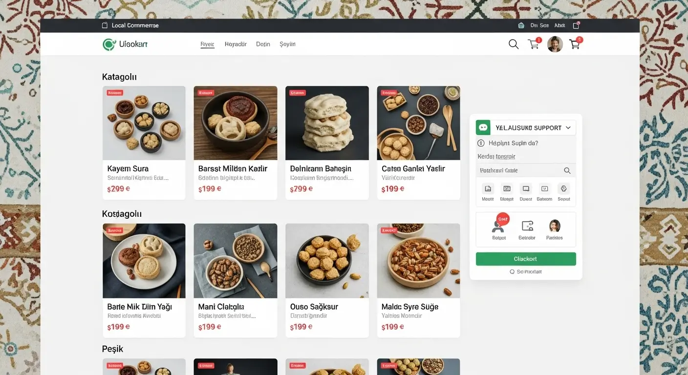 Erbaa’daki işletmelere yönelik e-ticaret web sitesi arayüzü ve teknik destek sunan sistem ekranı.