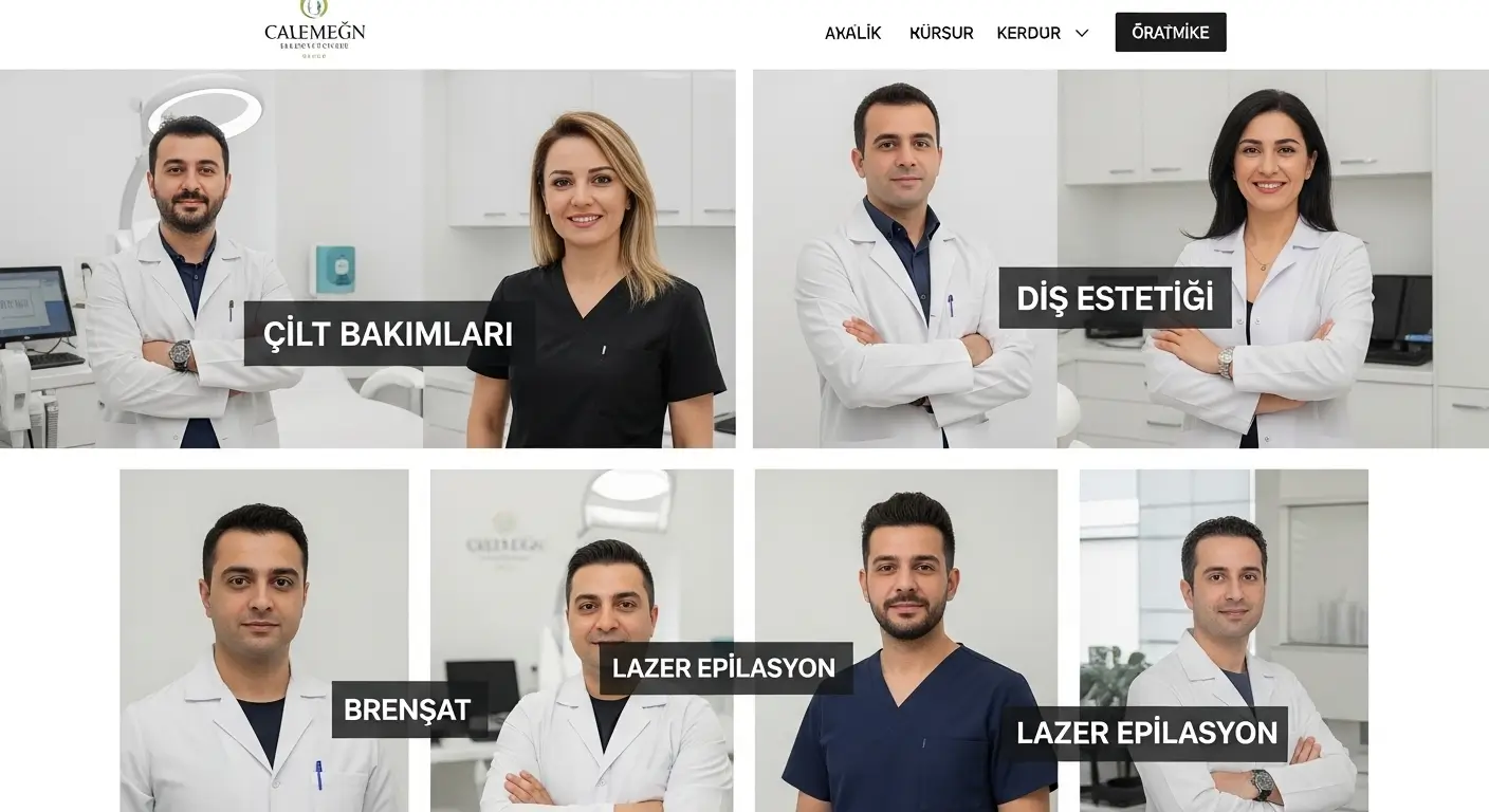 Klinik hizmetlerinin detaylı şekilde sunulduğu, uzmanlık alanlarına göre ayrılmış sayfa tasarımı örneği.
