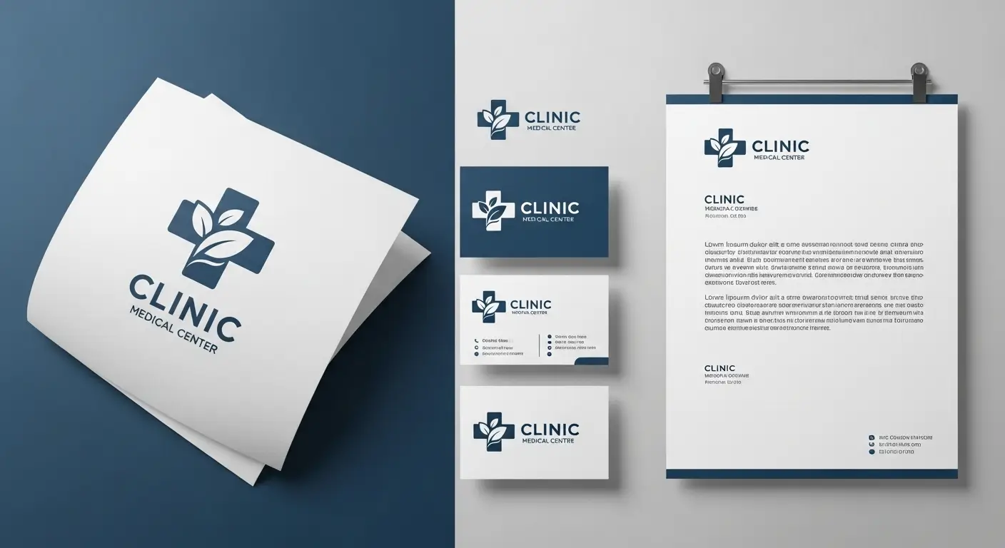 Logo tasarımının kurumsal kimlik öğeleriyle bütünleştiği, sağlık merkezine özel branding çalışması.
