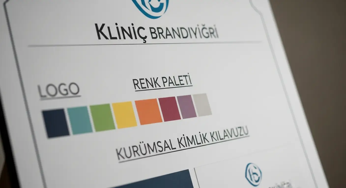 Sağlık sektöründe kurumsal kimliğin görsel bütünlüğe katkısını gösteren branding tasarım panosu.