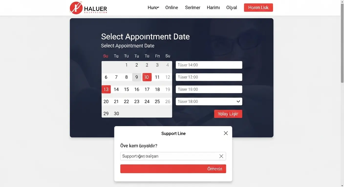 Online randevu alma, canlı destek ve form gibi etkileşimli özelliklerle zenginleştirilmiş klinik web sitesi görseli.
