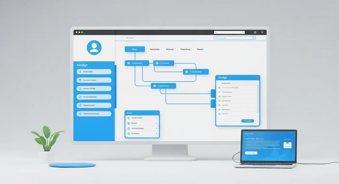 Futuristic and clean website architecture blueprint showcasing a digital sitemap and navigation structure for modern web design in 2025.