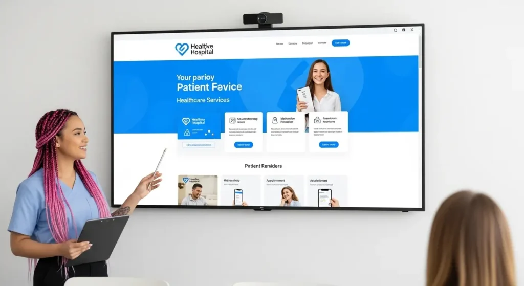 Bir sağlık kurumu için geliştirilen kullanıcı dostu web tasarım mockup sunumu sahnesi.