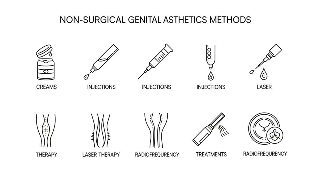 Ameliyatsız genital estetik uygulamalarını anlatan simgesel görsel.