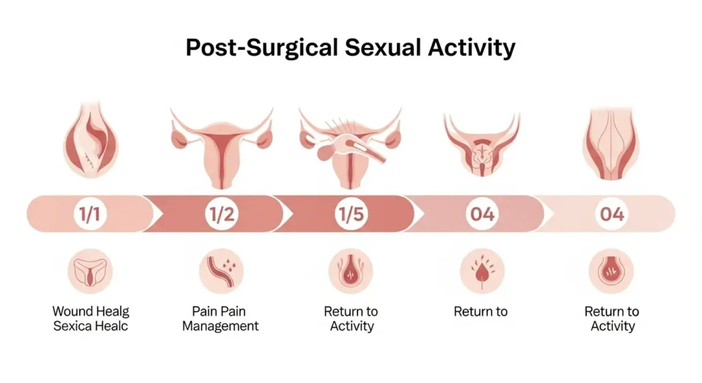 Genital estetik sonrası cinsel ilişkiye başlanabilecek zaman aralığını anlatan bilgilendirici görsel.