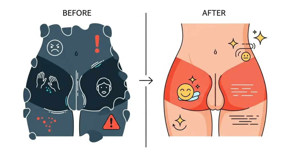 Genital estetik uygulamalarının faydalarını ve sonuçlarını anlatan sembolik görsel.