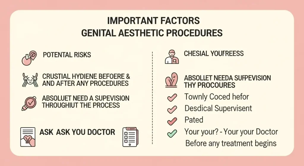 Genital estetik yaptırmadan önce dikkat edilmesi gerekenleri listeleyen kontrol listesi görseli.